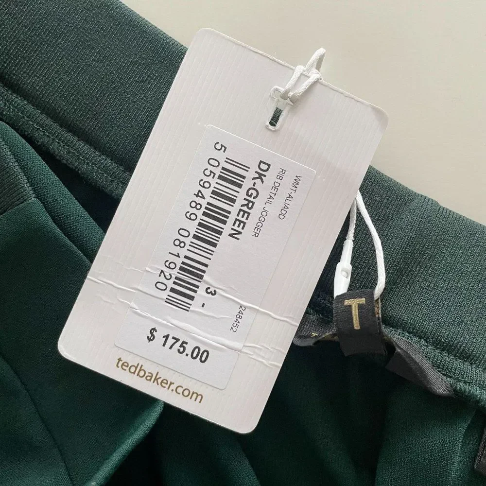 Ted Baker Aliadd Rib Detail Jogger Trouser Pants Green US 8-10 Career NWT - Picture 12 of 13